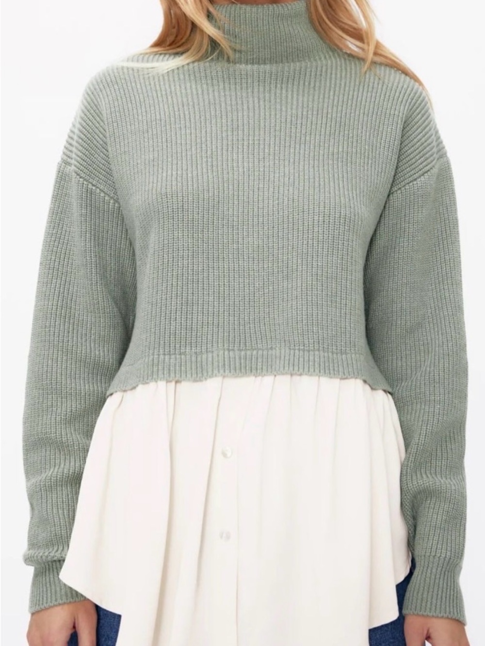 Zara Mock Neck Ribbed Sweater in Sage Green